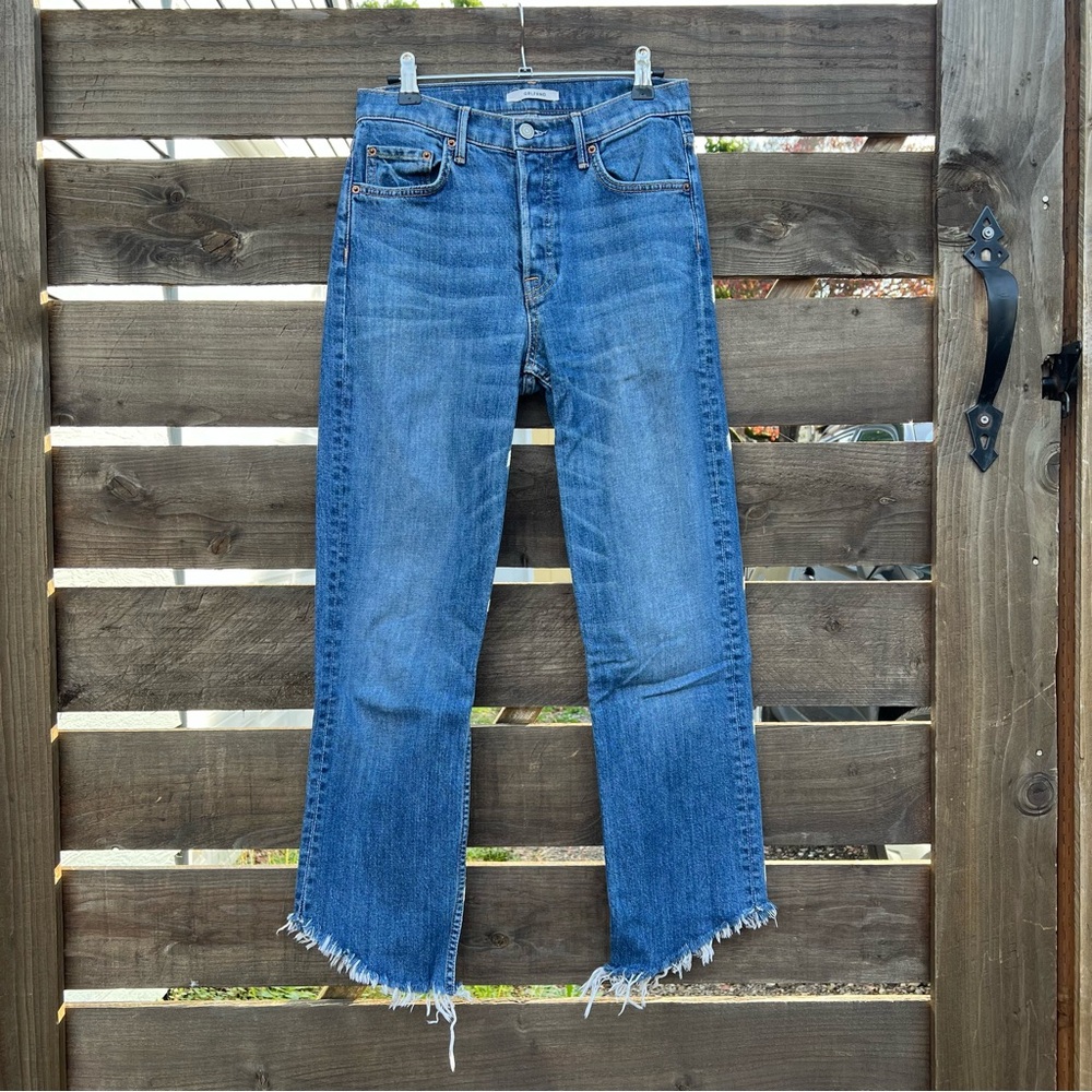 GRLFRND High Rise Jeans with Raw Tulip Hem